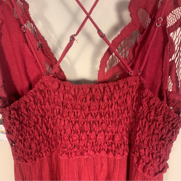 Free People Intimately Adella Lace Detail Strappy Back Maxi Slip Dress Cranberry - Picture 13 of 15